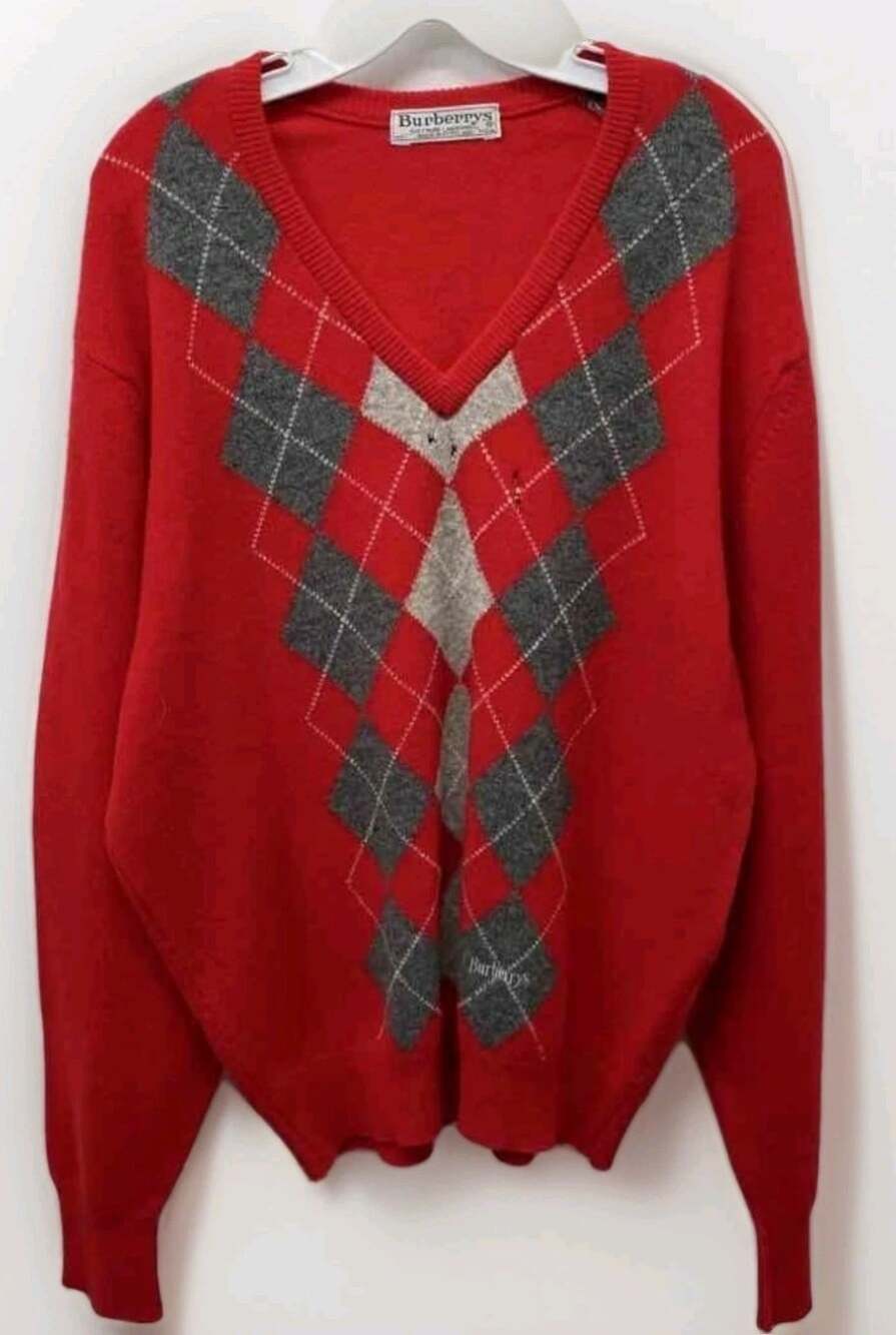 Burberry Men’s Lambs Wool Argyle V-Neck Logo Sweater Medium Soft Comfy Warm D25